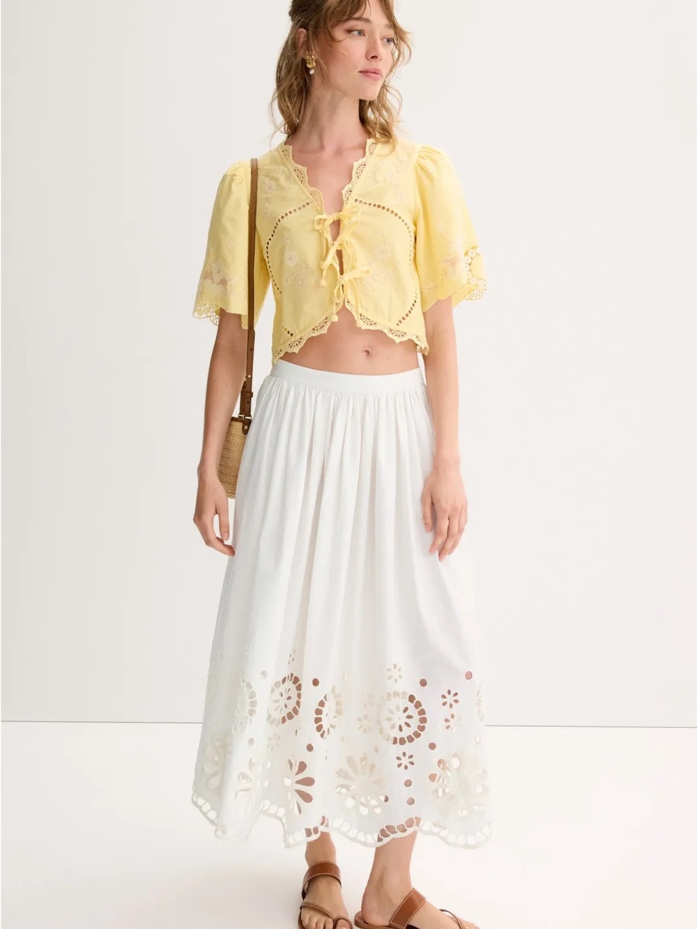 THE GREAT. White Eyelet Cutout Midi Skirt - Picture 2 of 9